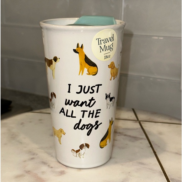 NWT Sunday Mornings I JUST WANT ALL THE DOGS 18 Oz Ceramic Travel Mug & Lid - Picture 8 of 11
